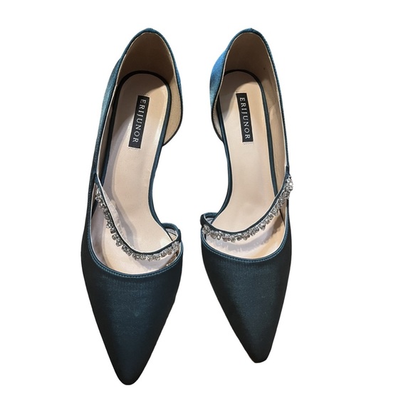 Erijunor Shoes - ERIJUNOR Women Mid Kitten Heels Closed Pointy Toe D’Orsay Pumps Size: 9.5